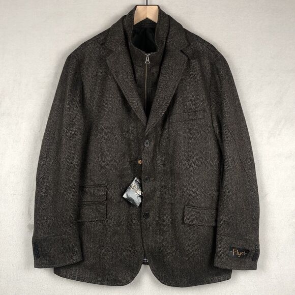 NWT FLYNT Rizzo Wool Cashmere Herringbone‎ Sports Coat Jacket 46R Brown NEW - Picture 1 of 16